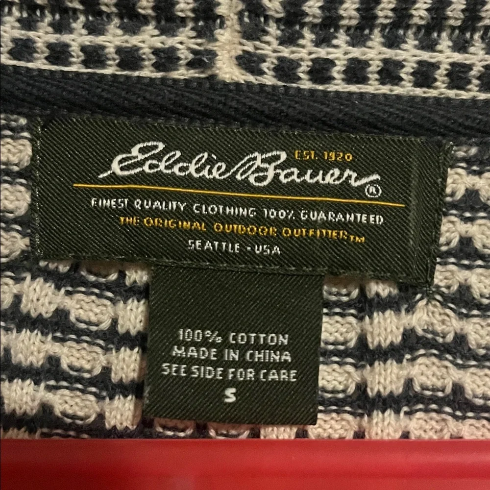 Eddie Bauer Black and Cream Long Open-Front Cardigan 100% Cotton - Picture 2 of 7